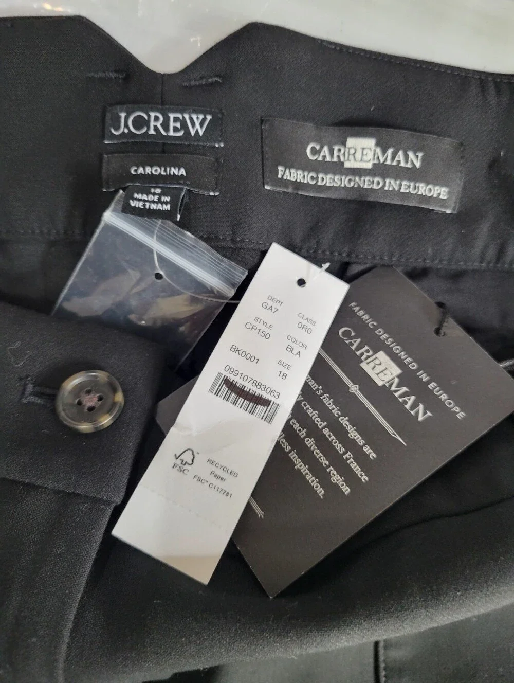 J Crew  Carolina pant in four-season stretch CP150 NWT Size 18 Black
